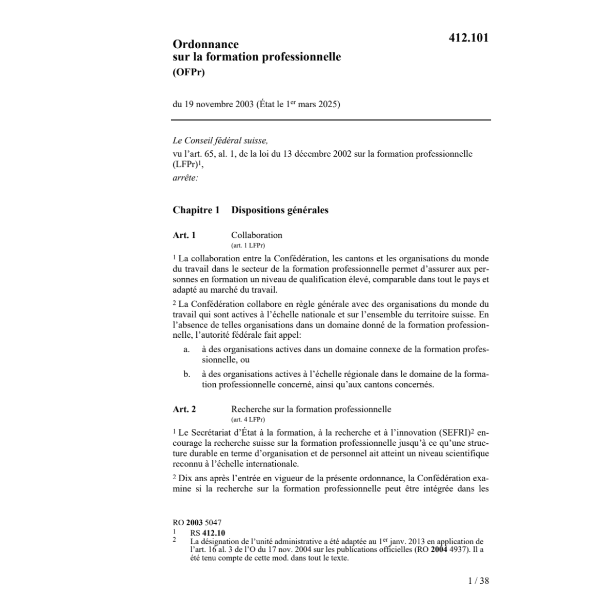 O formation professionnelle, OFPr