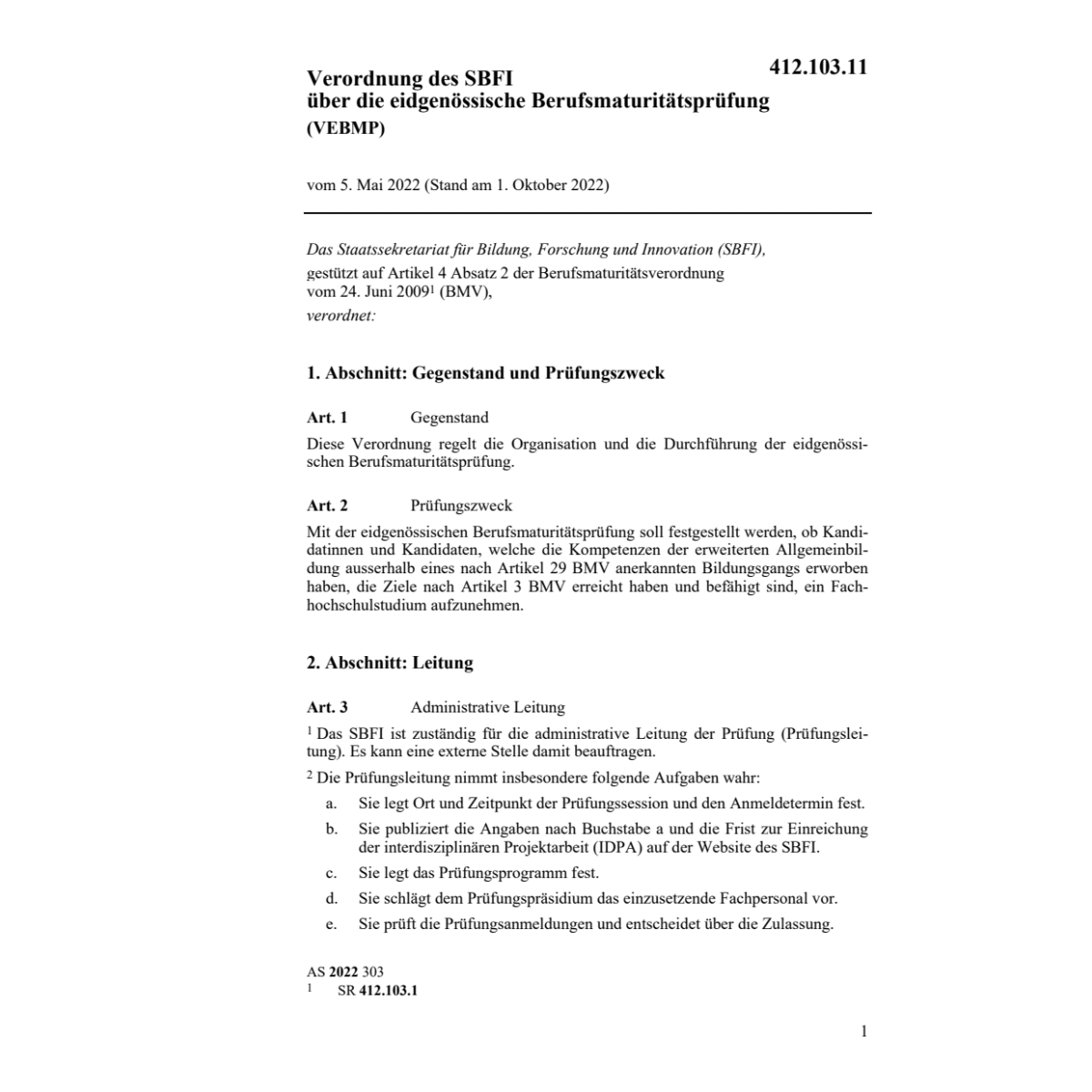 V SBFI eidg. Berufsmaturitätsprüfung