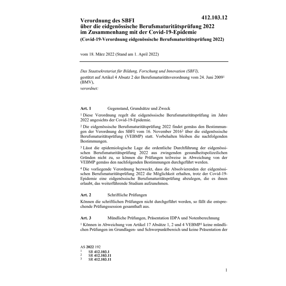 Covid-19-V, eidg Berufsmaturitätsprüfung