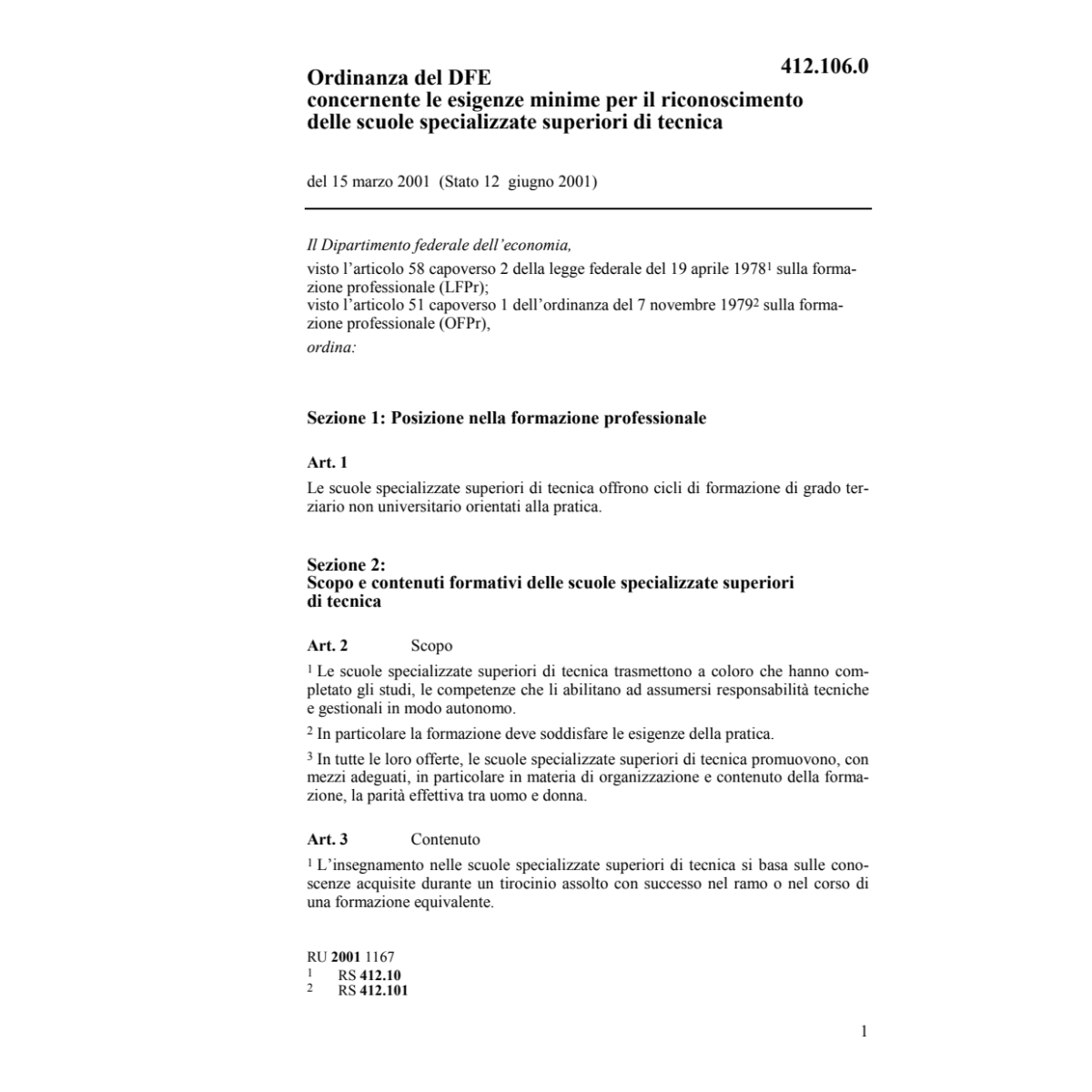 O esigenze minime per scuole tecnici