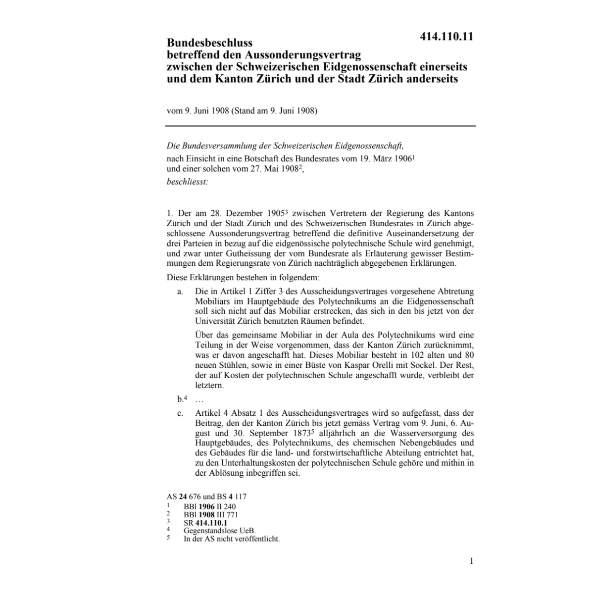 BB Aussonderungsvertrag CH-Zürich