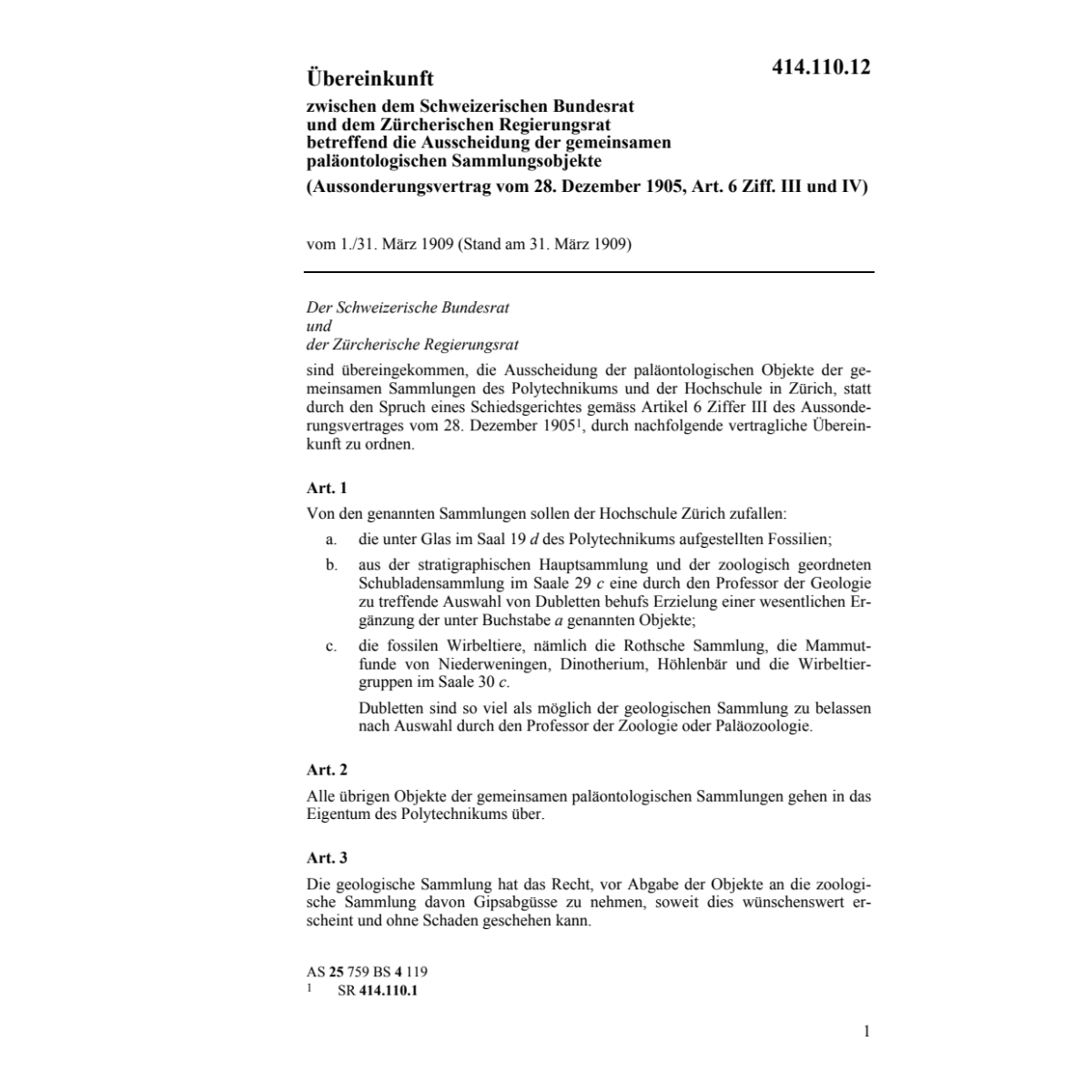 Uebereinkunft Bundesrat/RegierungsratZH