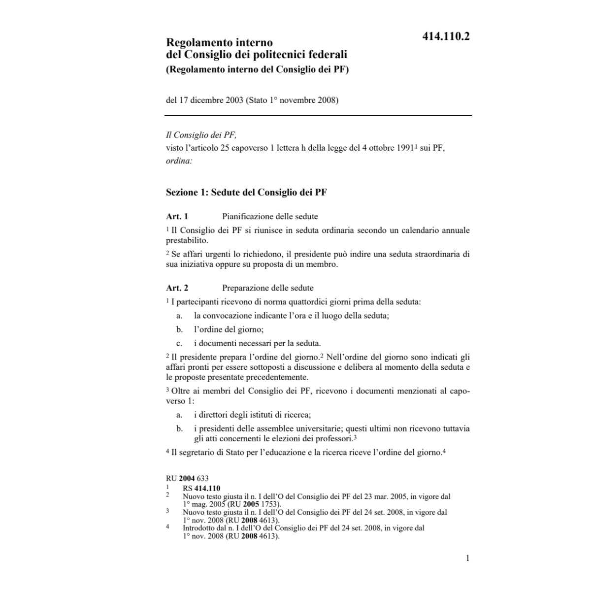 Regolamento interno Politecnici federali