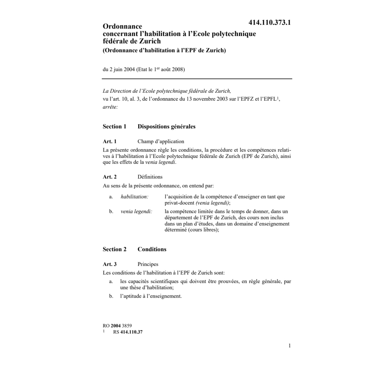 O habilitation à l'EPF de Zürich