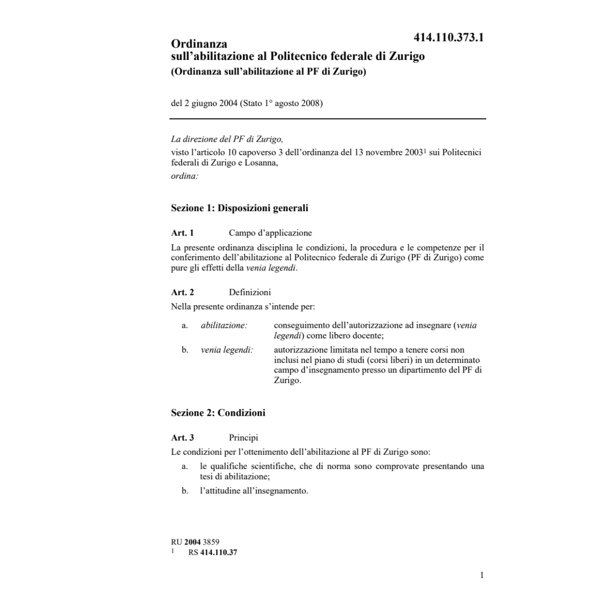 O abilitazione al PF di Zurigo