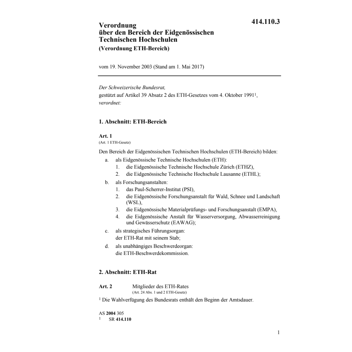 Verordnung ETH-Bereich