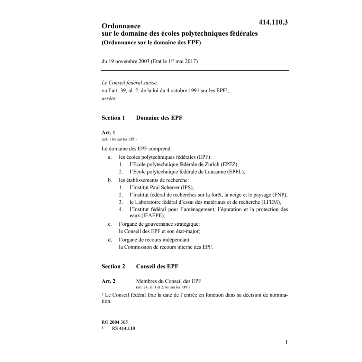 O domaine écoles polytechniques fédérale