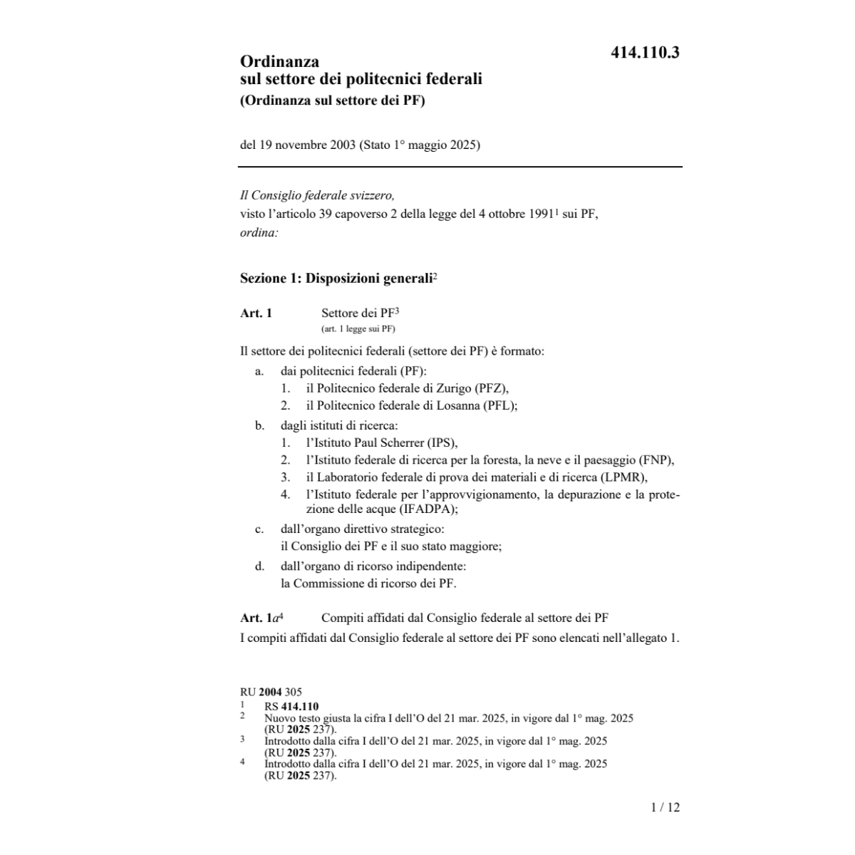 O settore dei Politecnici federali