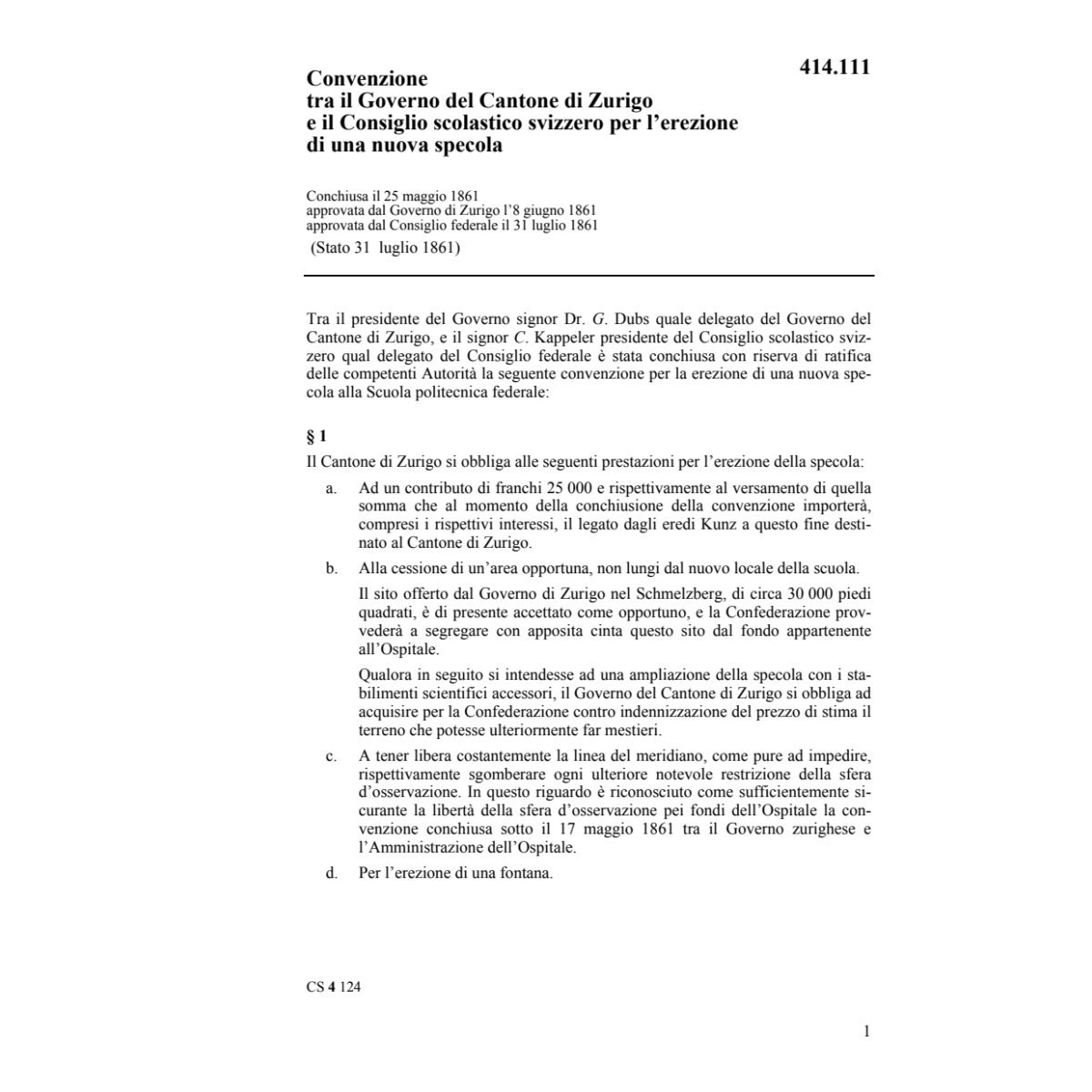 convenzione; erezione nuova specola