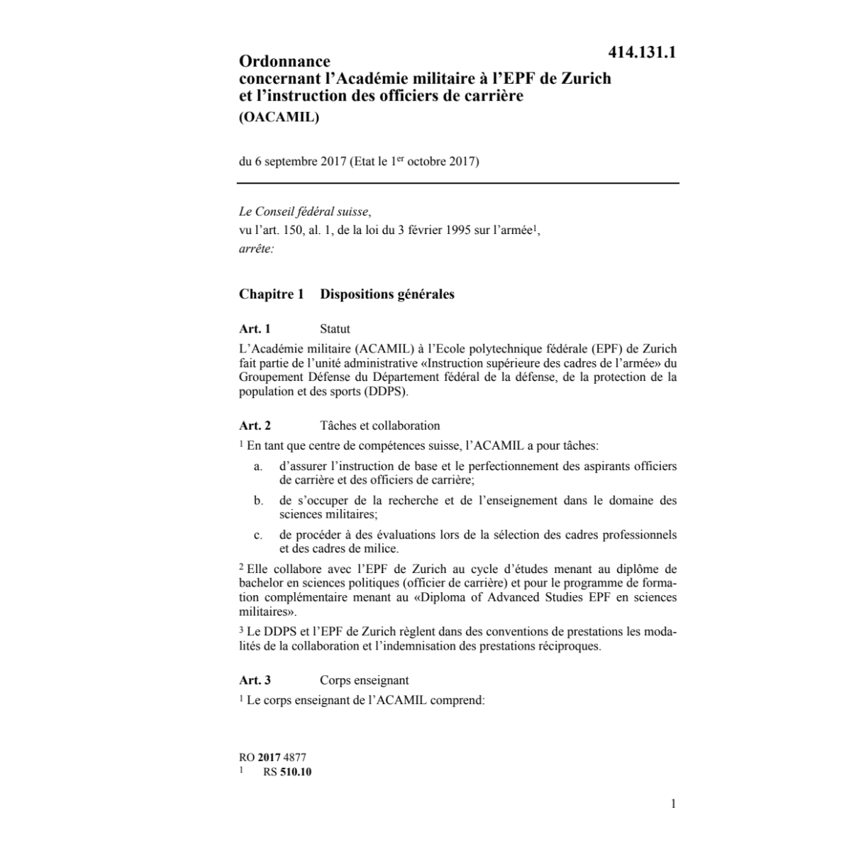 O l'Académie militaire l'EPF OACAMIL