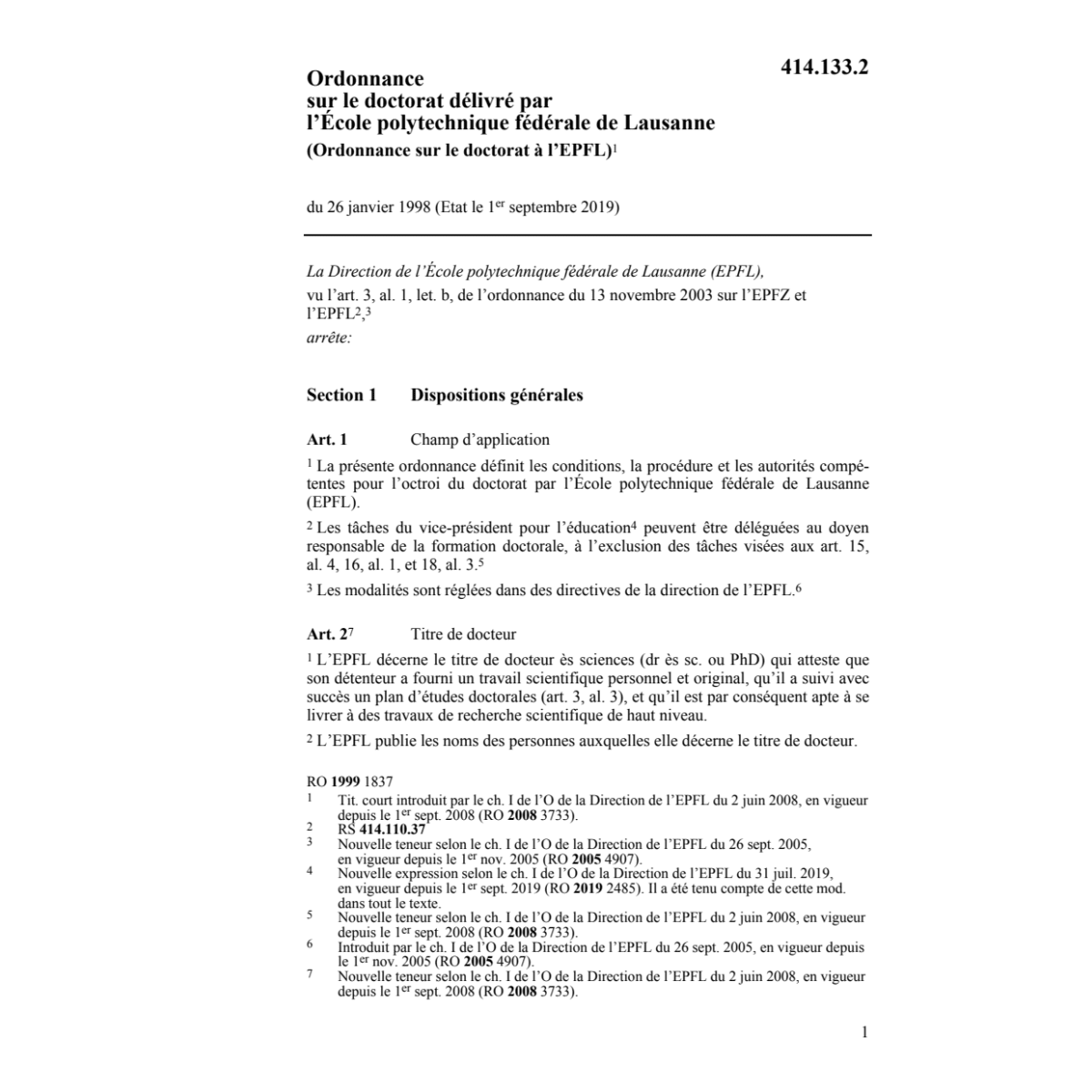 O doctorat délivré par EPF, Lausanne