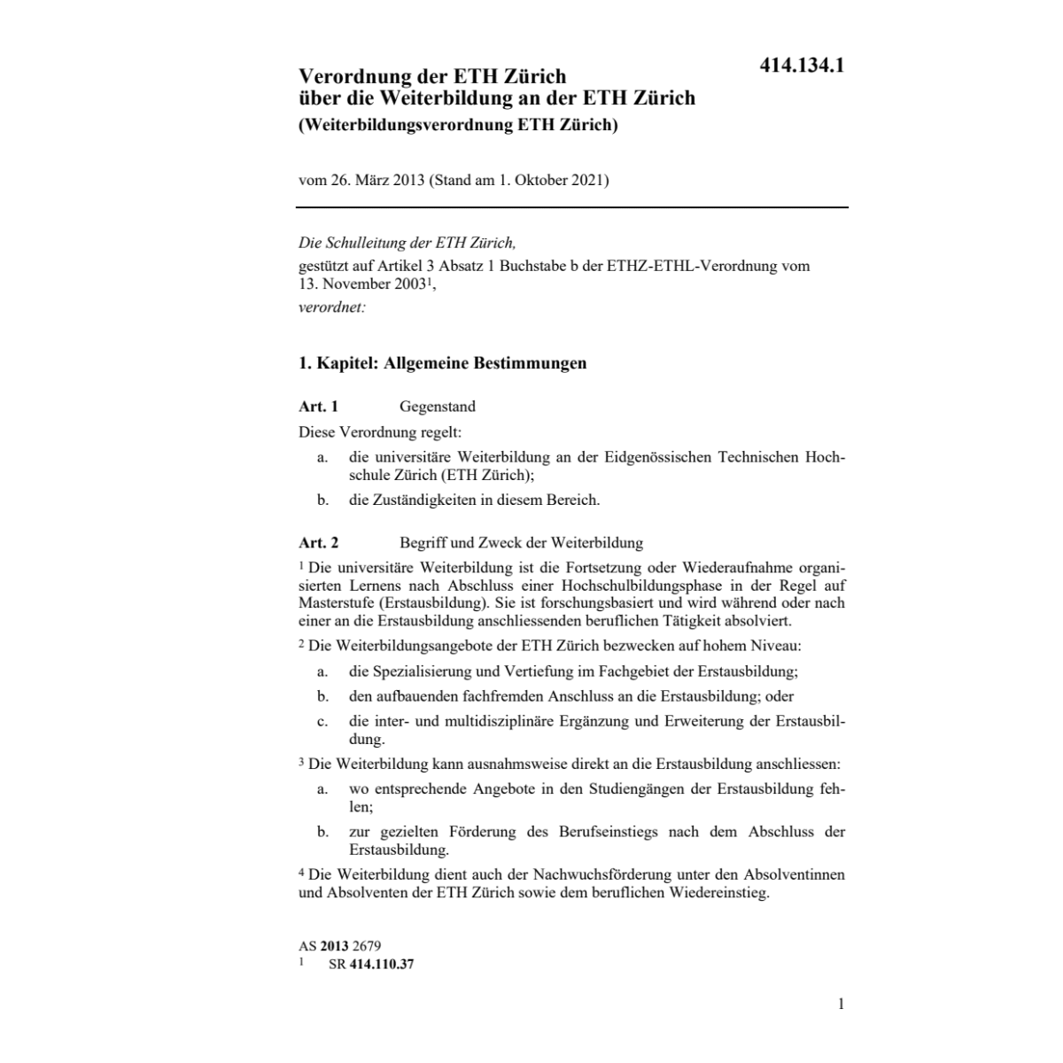 Weiterbildungsverordnung ETH Zürich