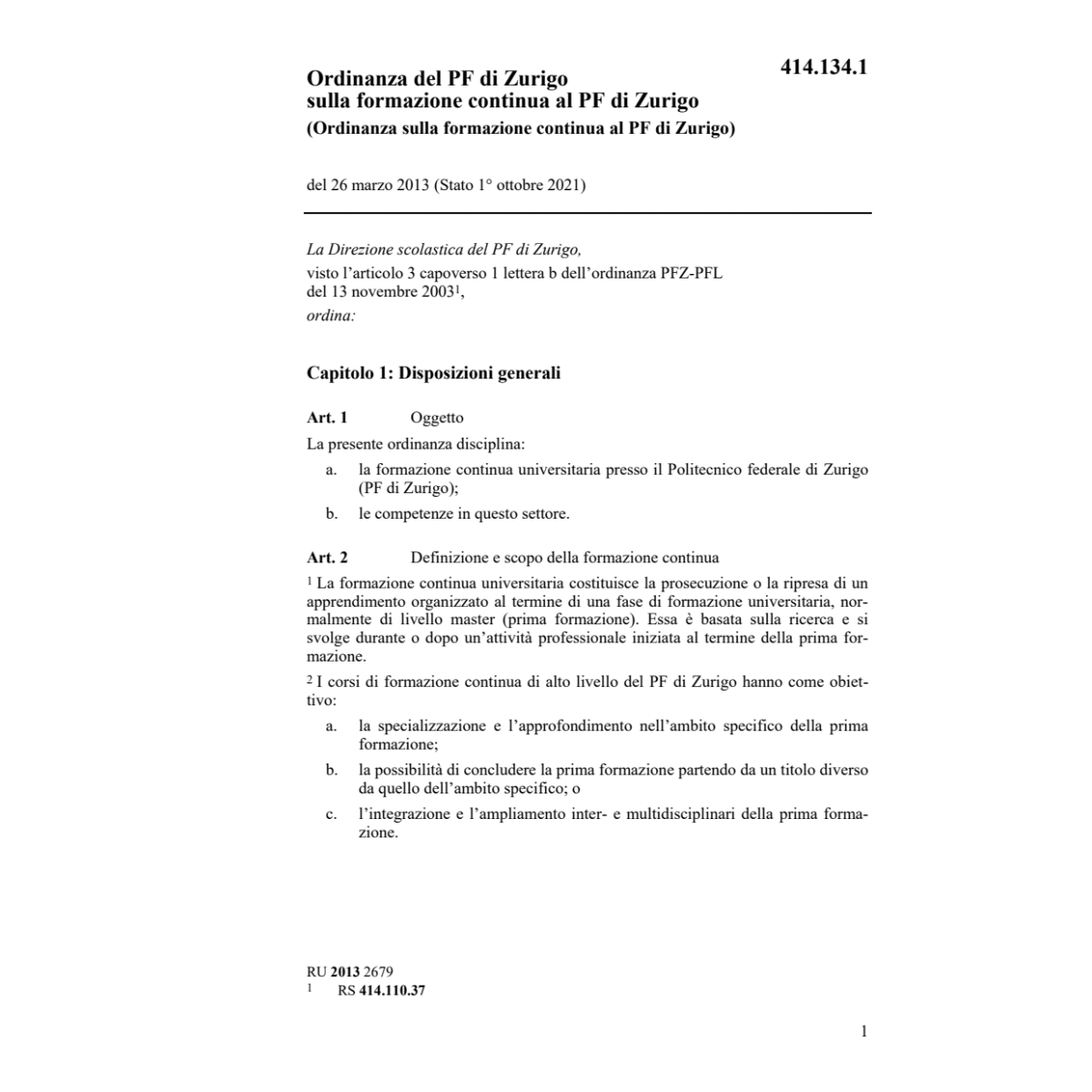 O formazione continua PF Zurigo