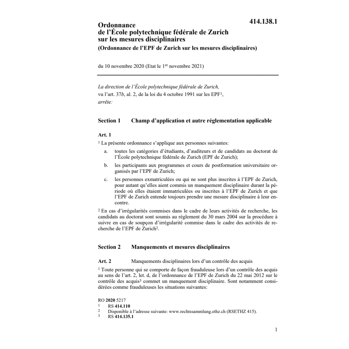 Règl disciplinaire EPF