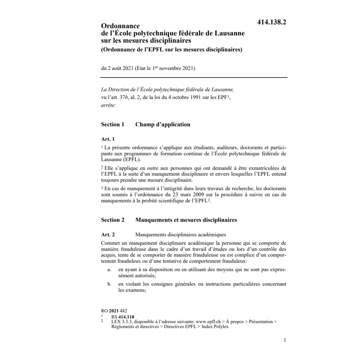 O discipline EPF, Lausanne