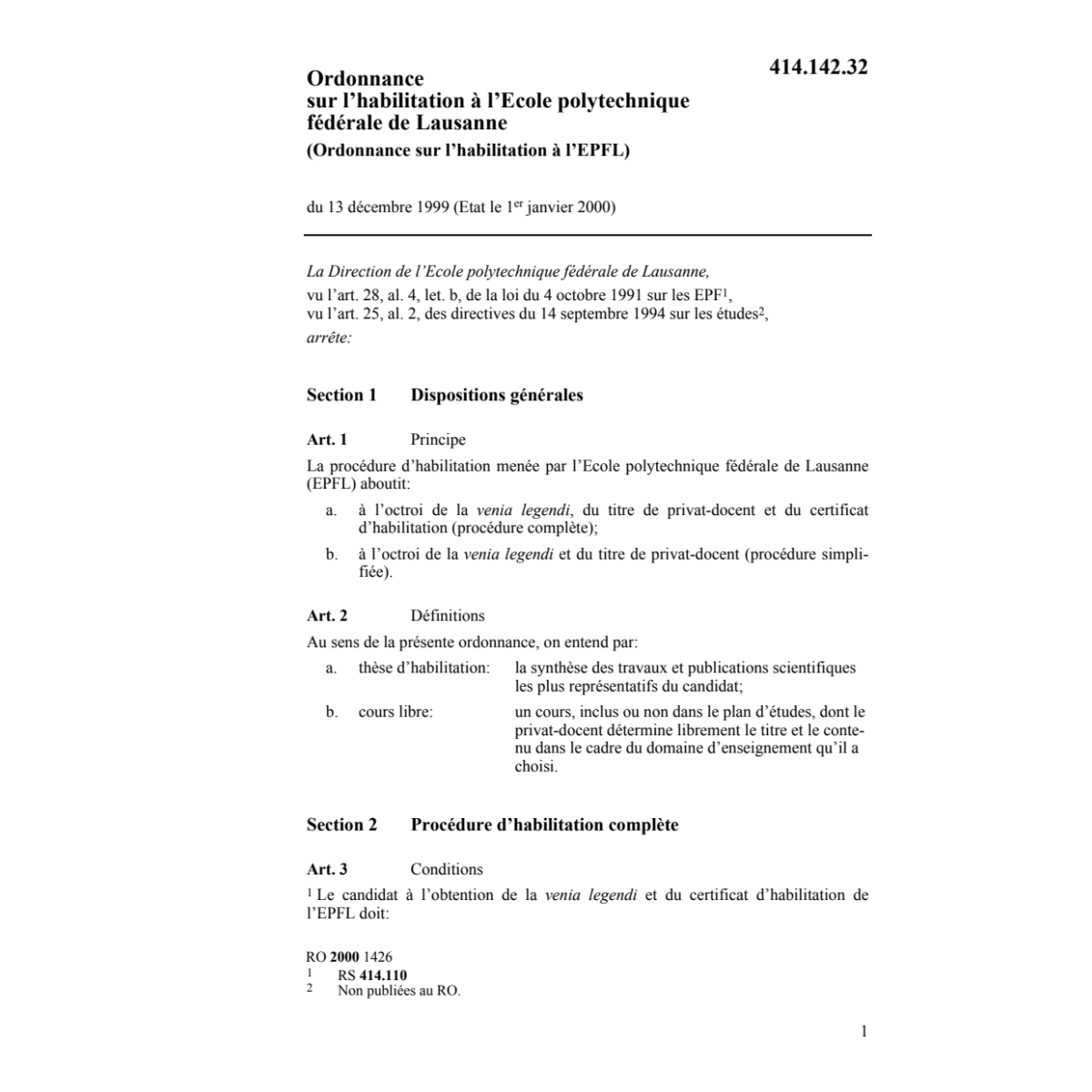 O sur l'habilitation à l'EPFL