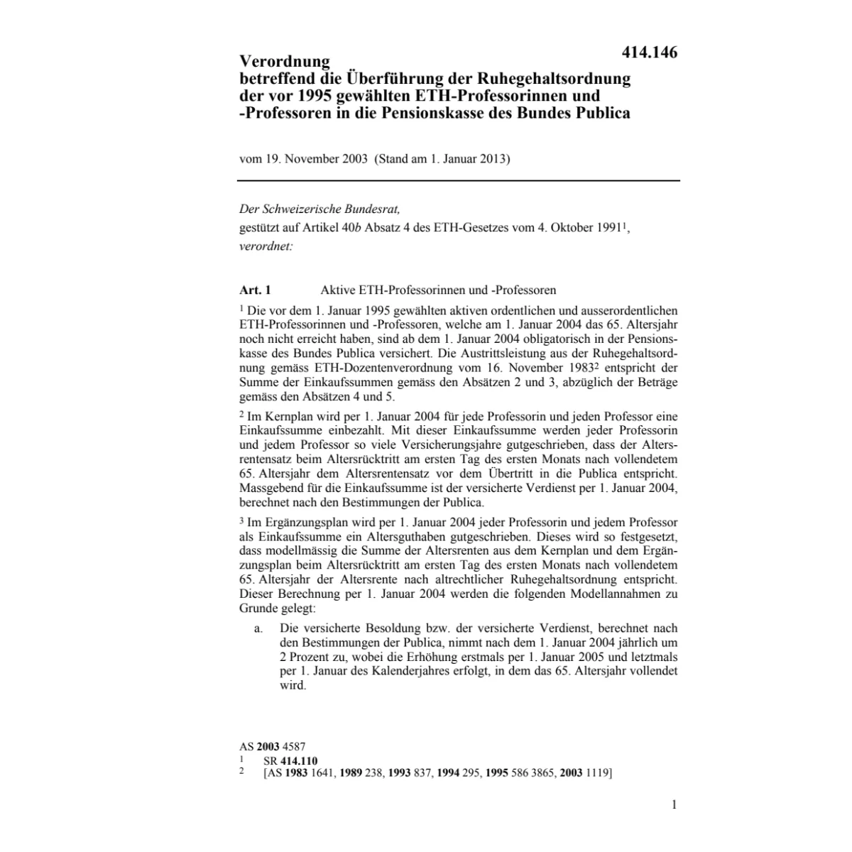 V Ruhegehaltsordnung ETH-Professoren