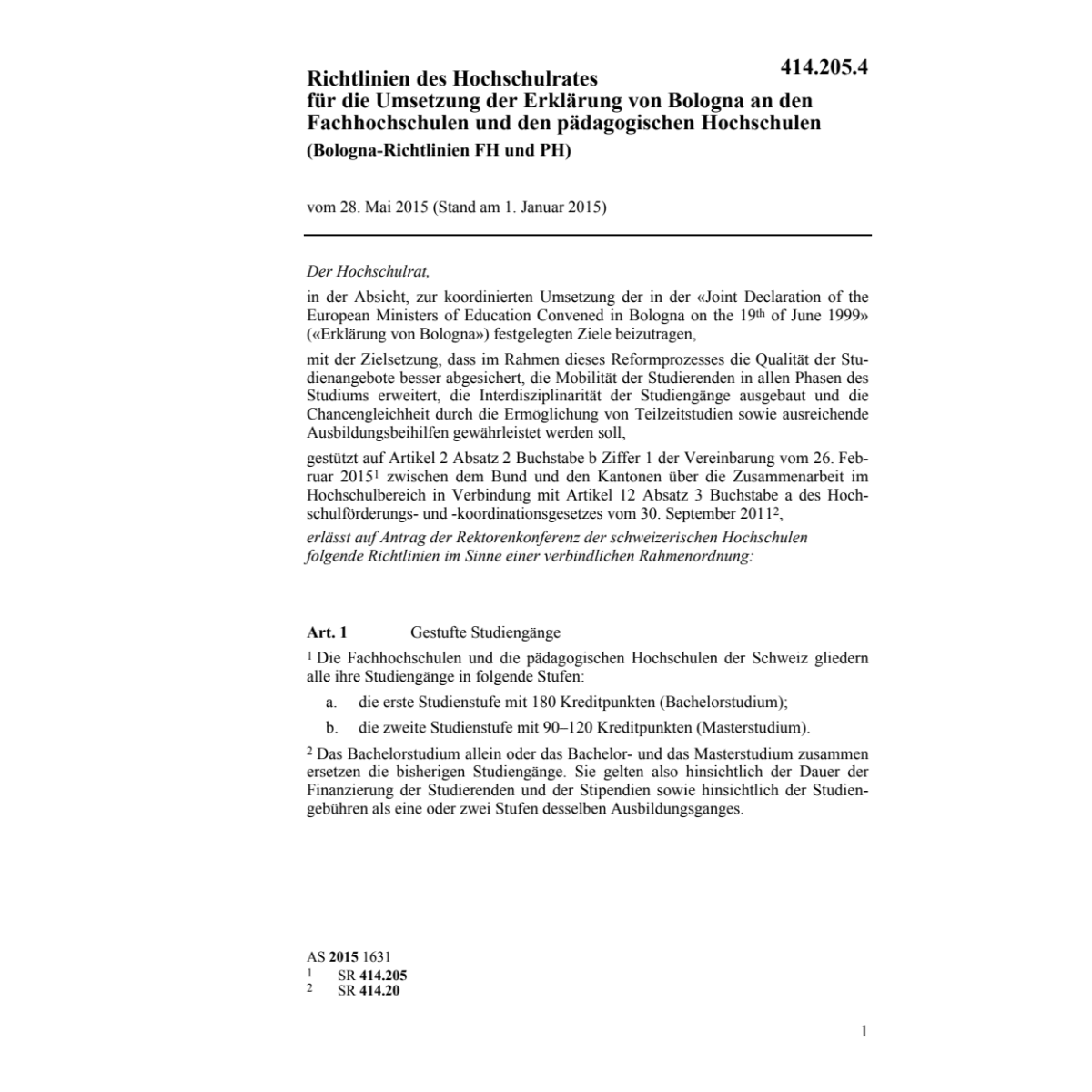 Bologna-Richtlinien FH und PH