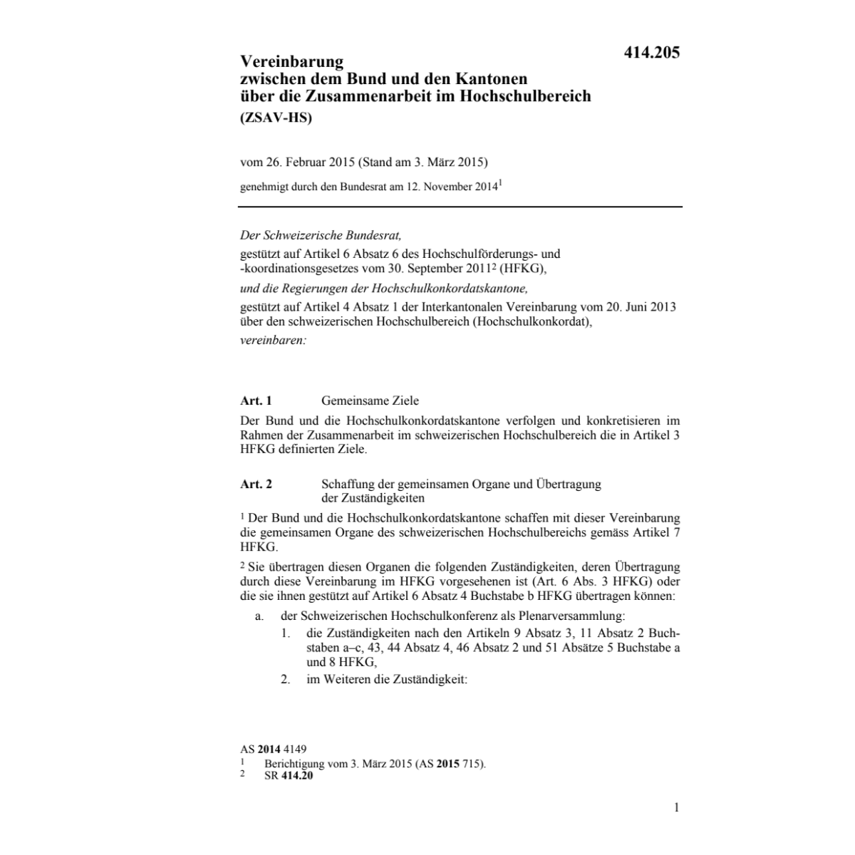 Vereinb. Hochschulbereich ZSAV-HS