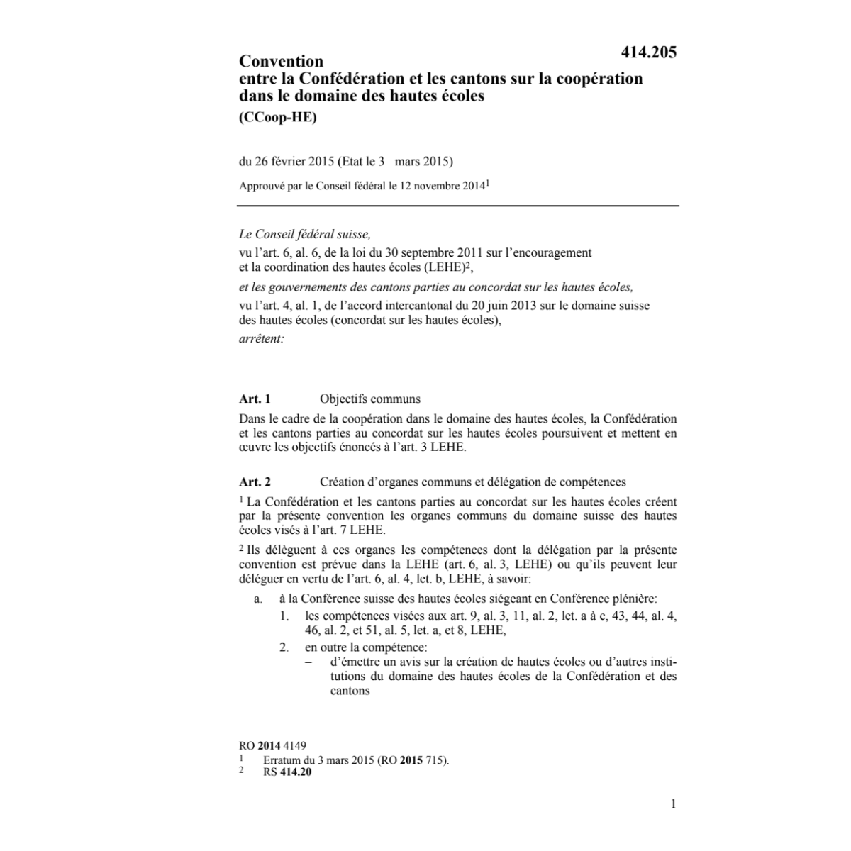 Conv. domaine hautes écoles CCoop-HE
