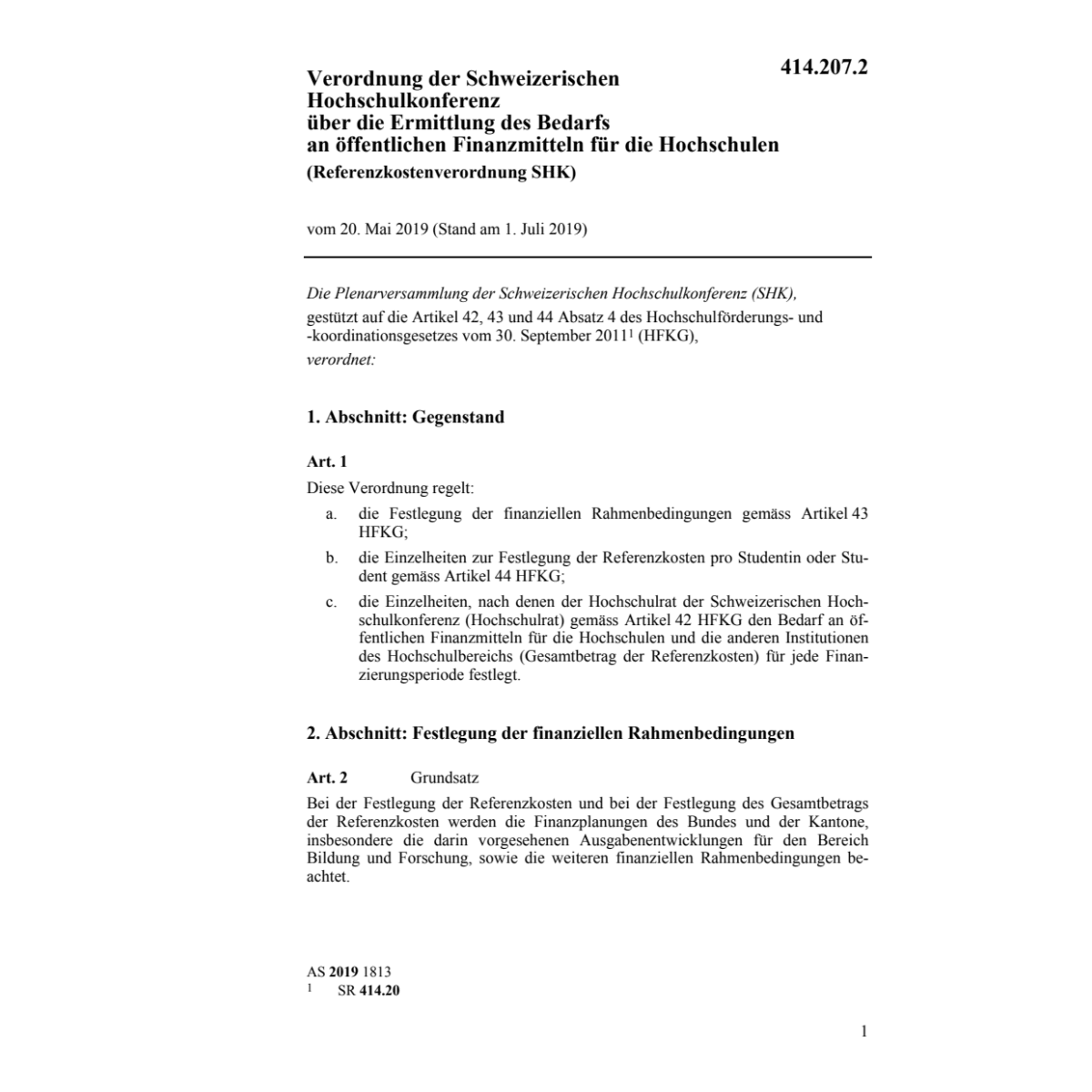 V 20.5.19 Referenzkostenverordnung, SHK
