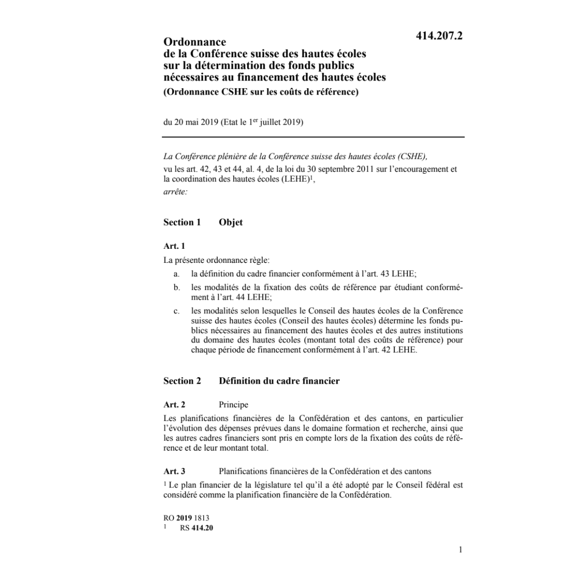 O 20.5.19 CSHE sur coûts de référence