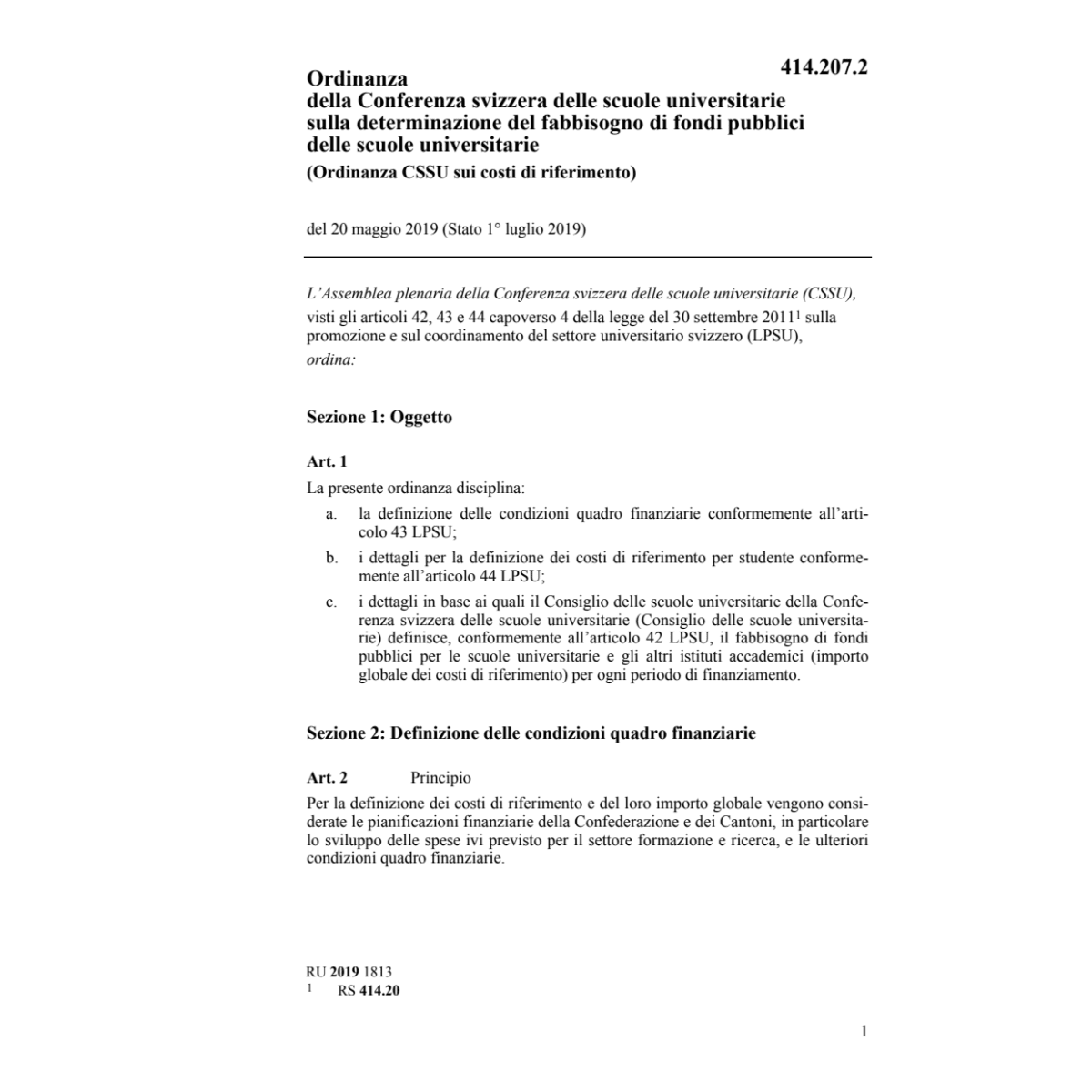 O 20.5.19 CSSU sui costi di riferimento