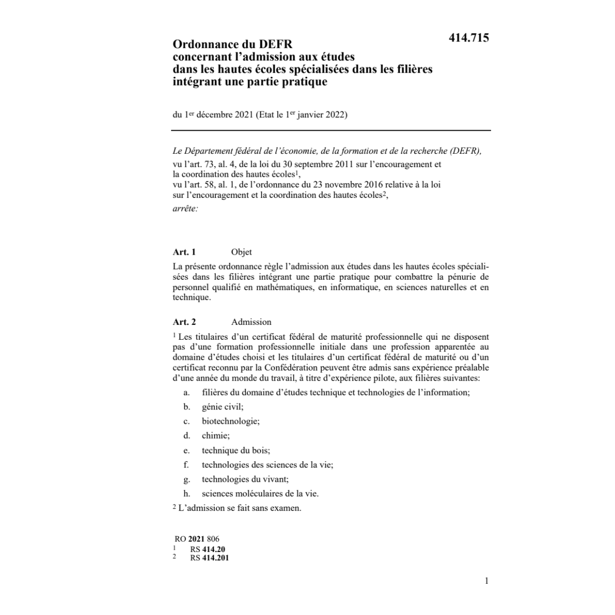 O admission études des hautes écoles