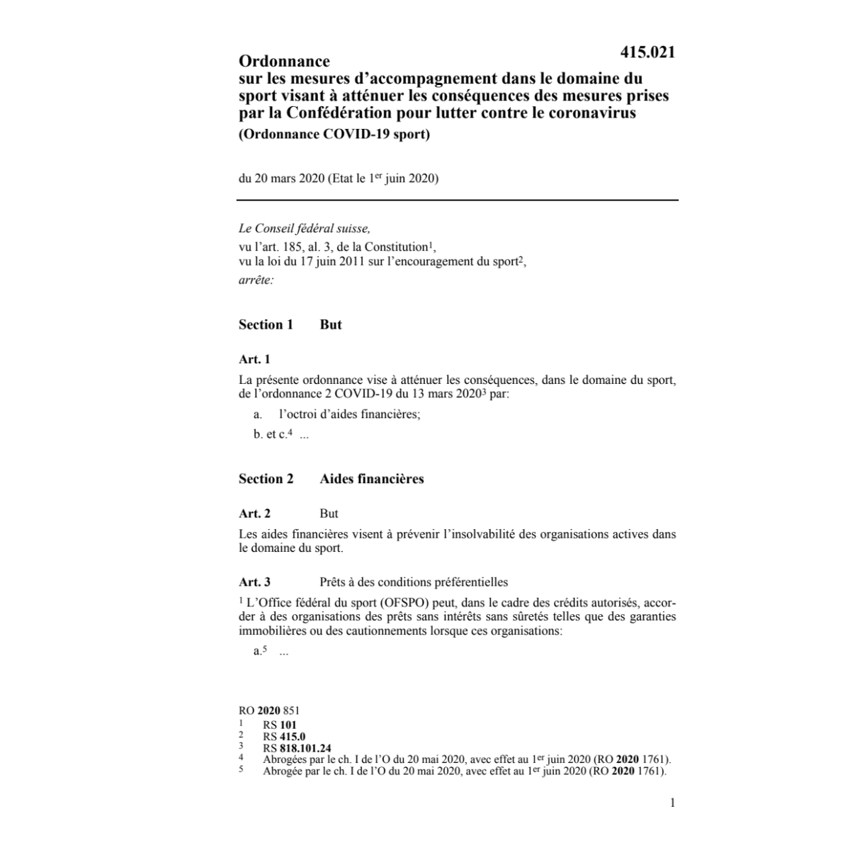 O (Ordonnance COVID-19 sport)