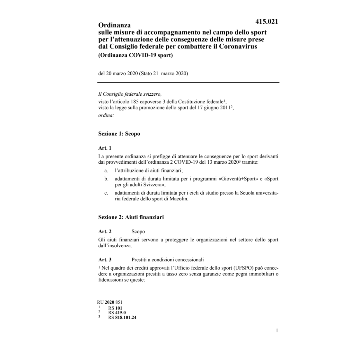 O (Ordinanza COVID-19 sport)
