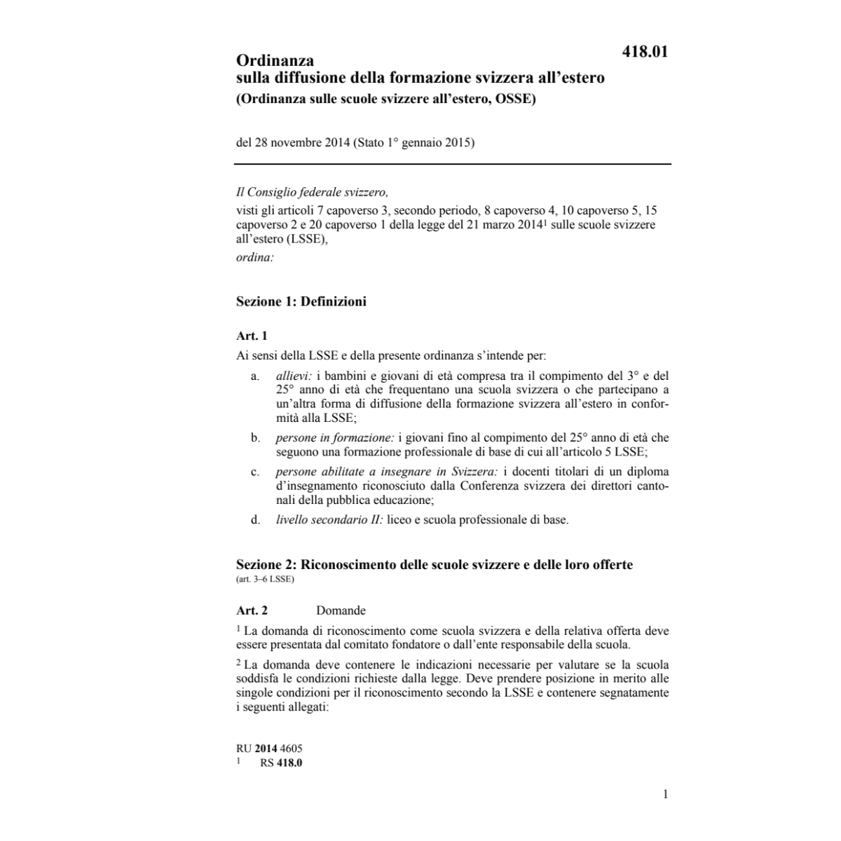 O scuole svizzere all'estero, OSSE