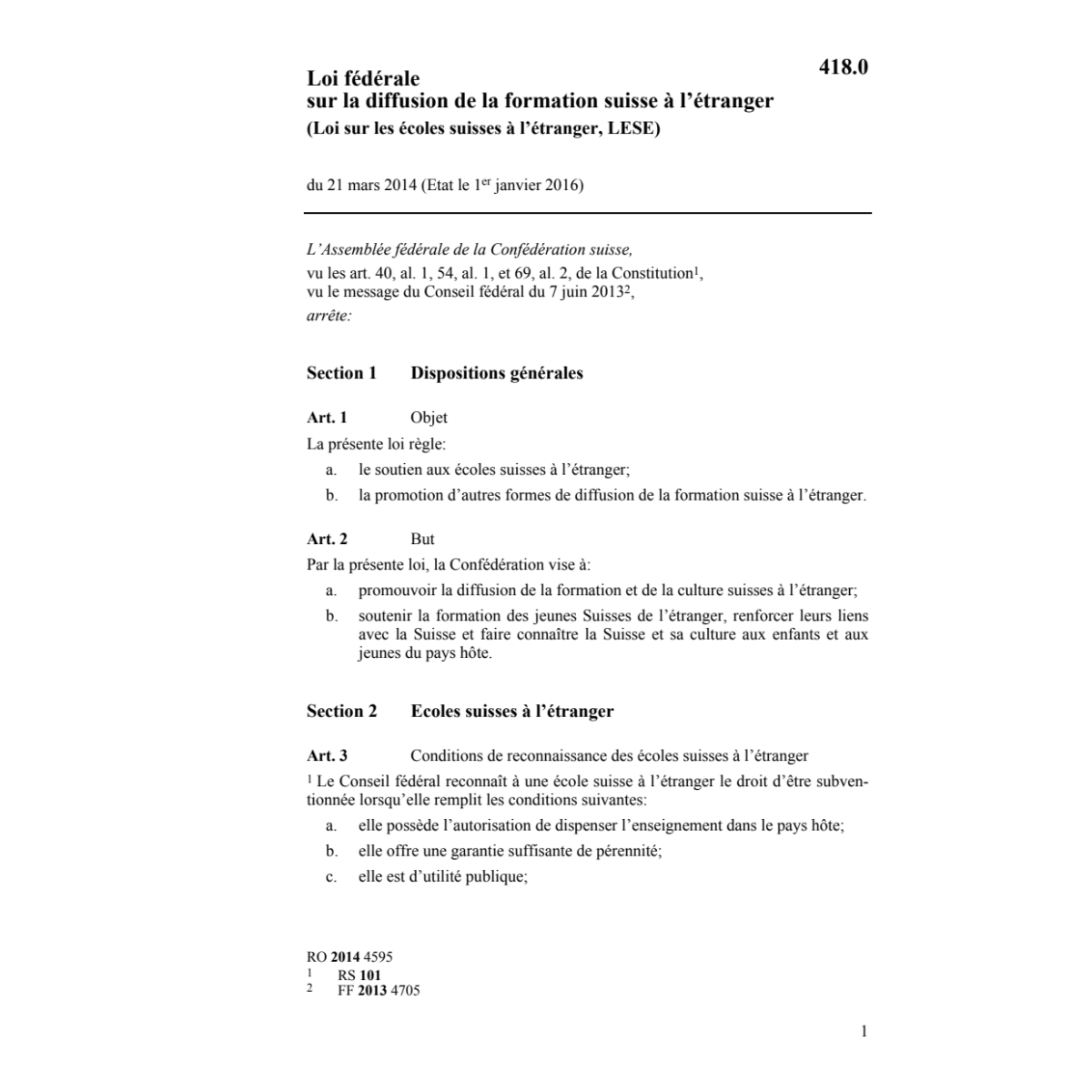 LF écoles suisses à l'étranger, LESE