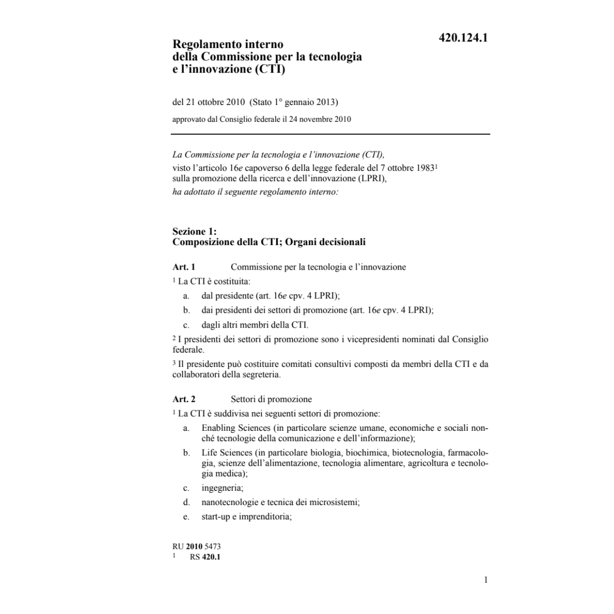 R Commissione tecnologia innovazione CTI