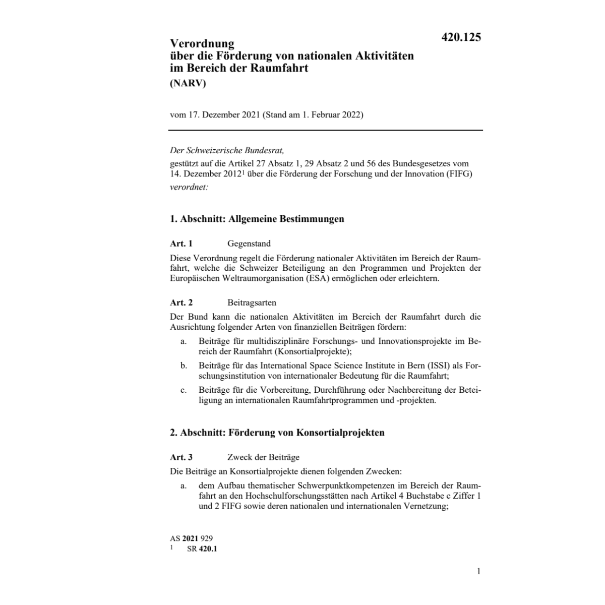 V Förderung Aktivitäten Raumfahrt (NARV)