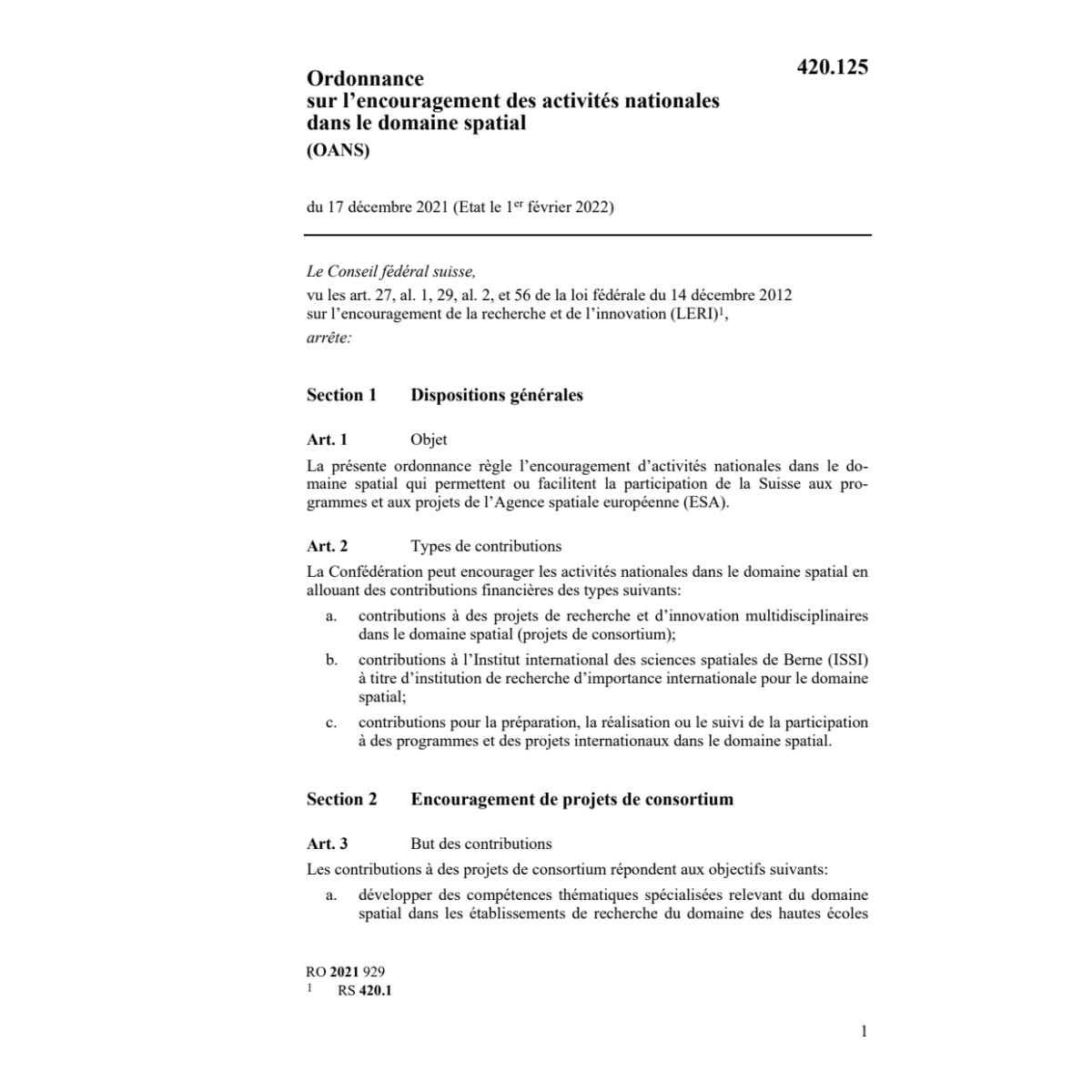 O encouragem. activités spatial (OANS)