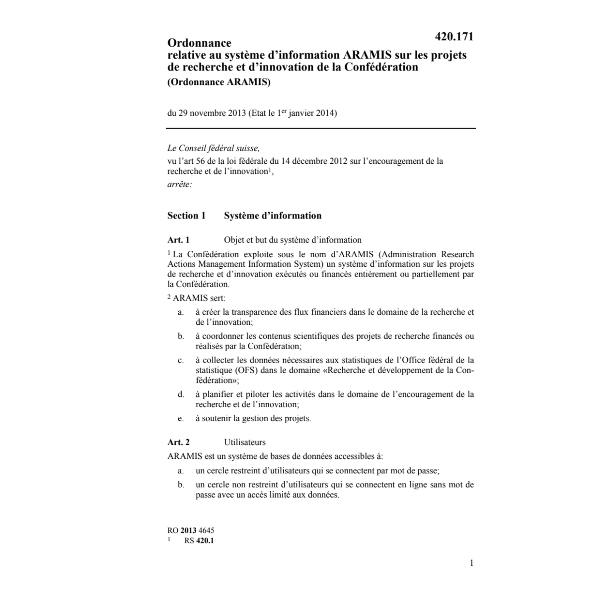 Ordonnance ARAMIS