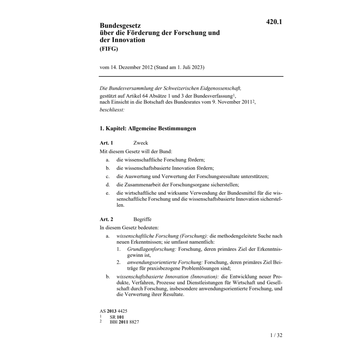 BG über die Forschung, FIFG