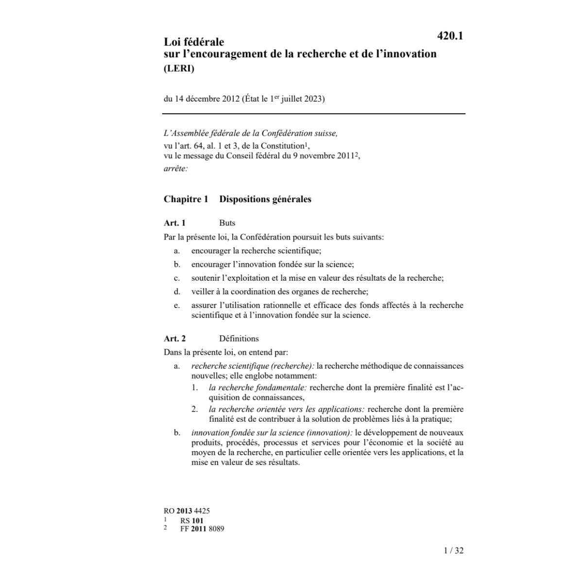 LF sur la recherche, LERI