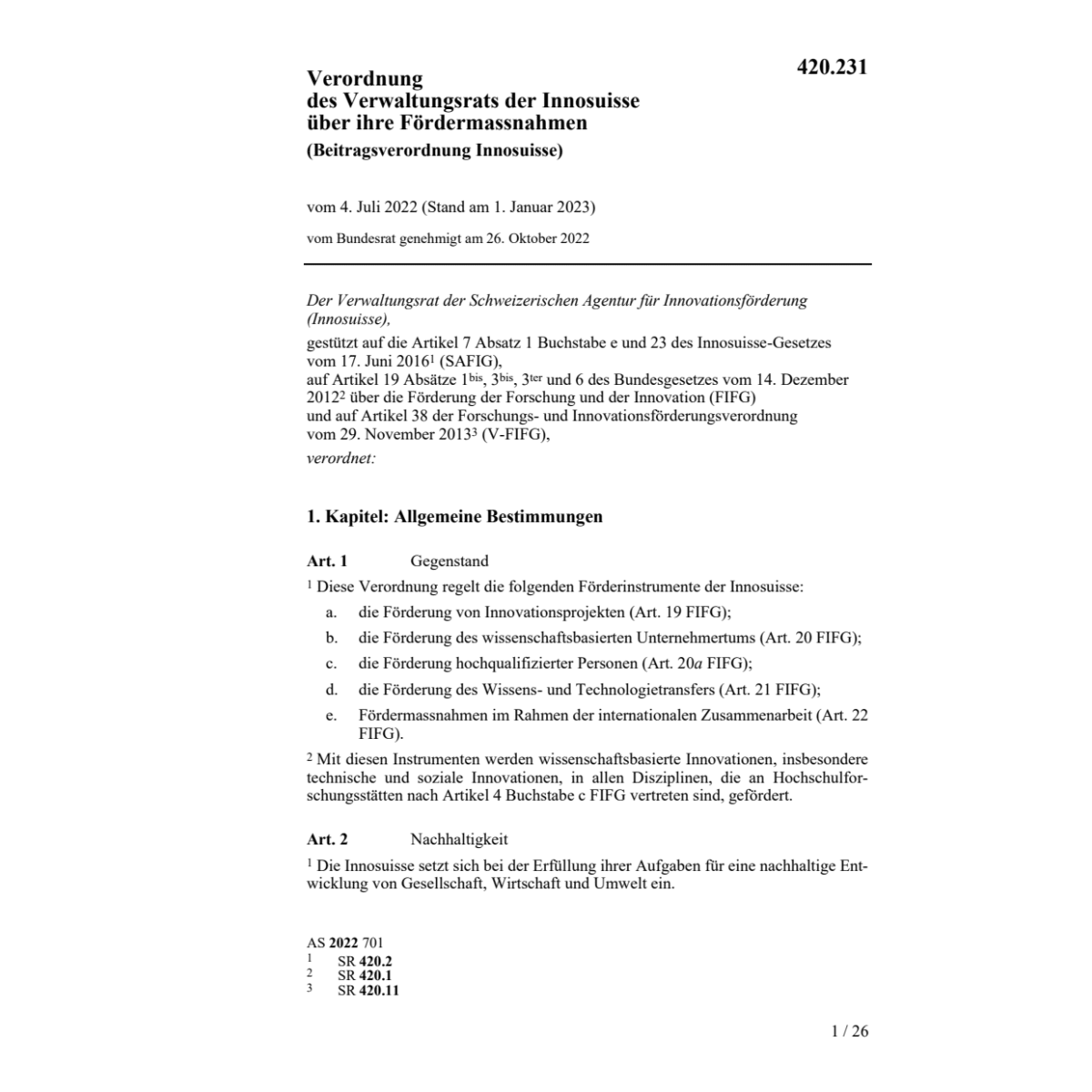 V Beitragsverordnung Innosuisse