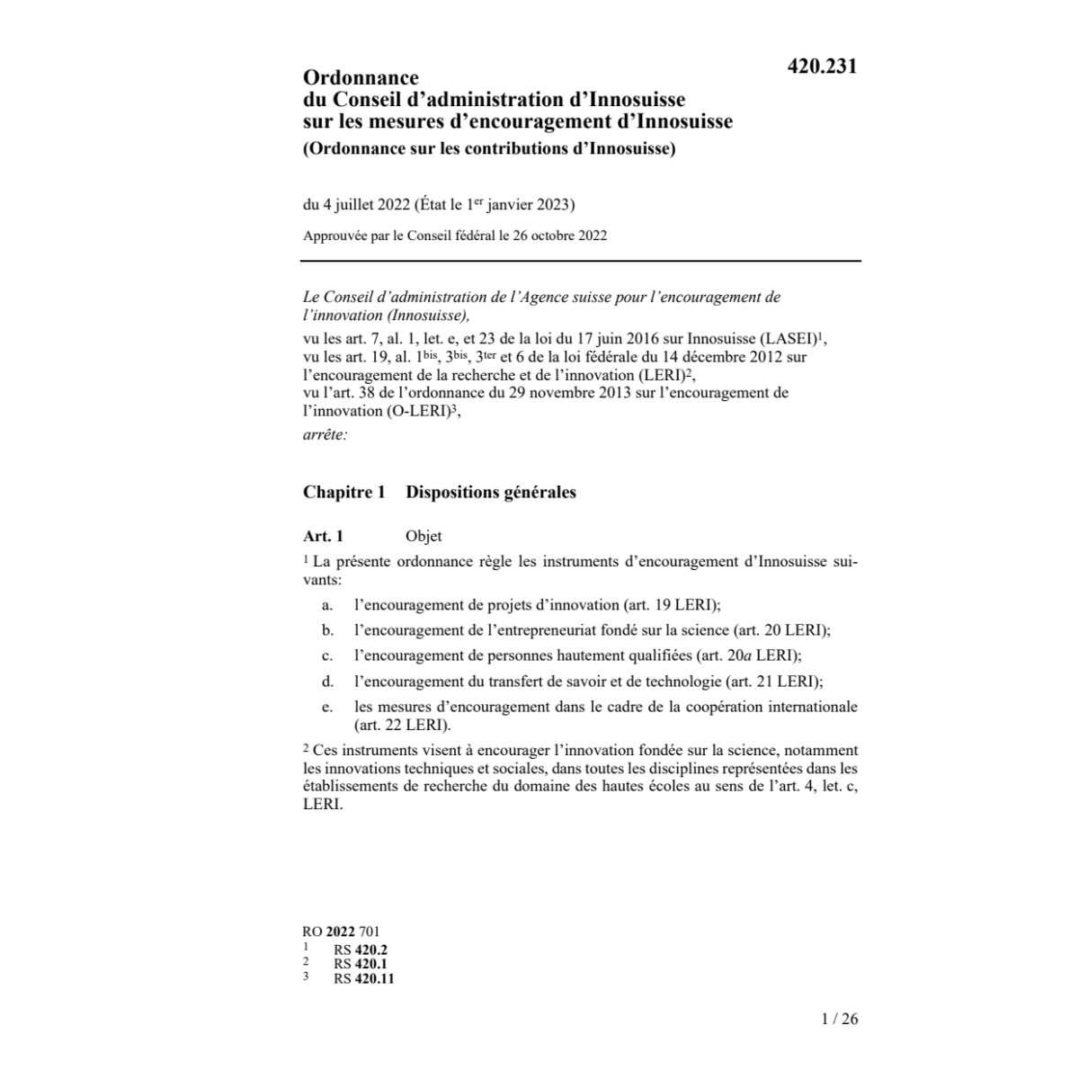 O sur les contributions d'Innosuisse