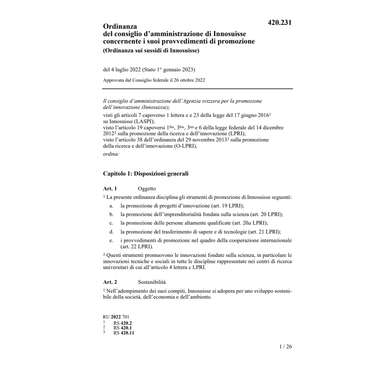 Ordinanza sui suissidi di Innosuisse