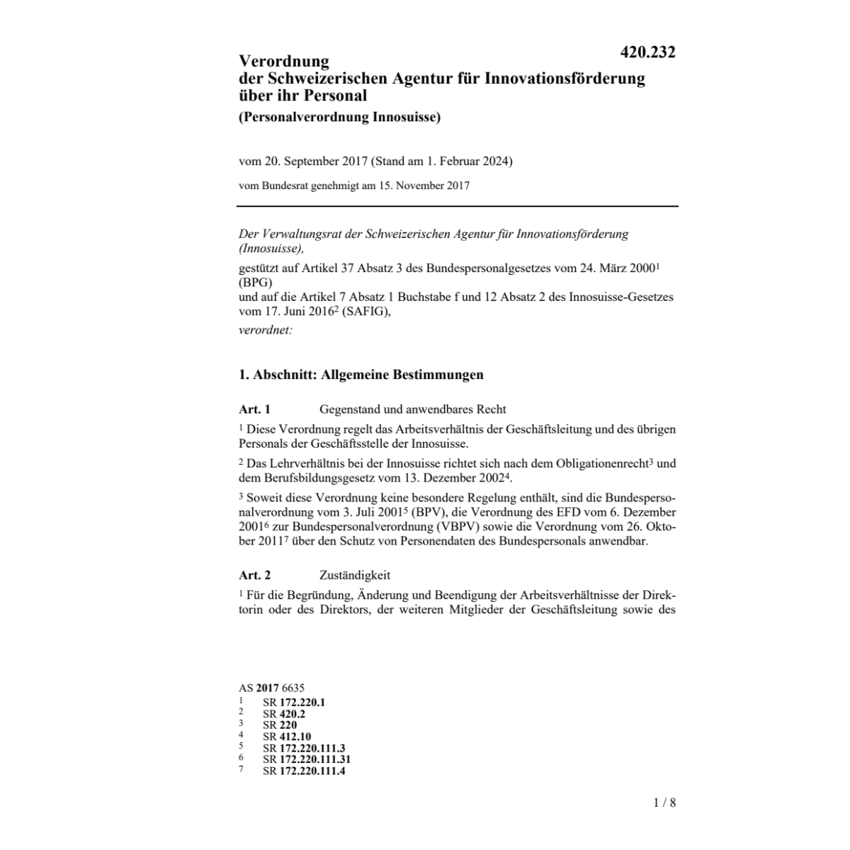 V Personalverordnung Innosuisse