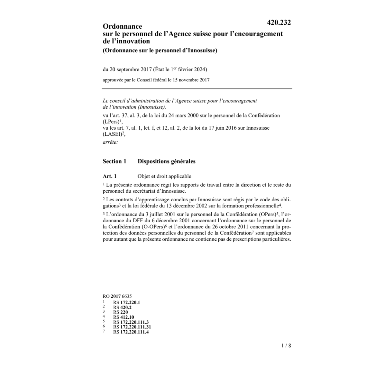 O Ordonnance personnel d'Innosuisse