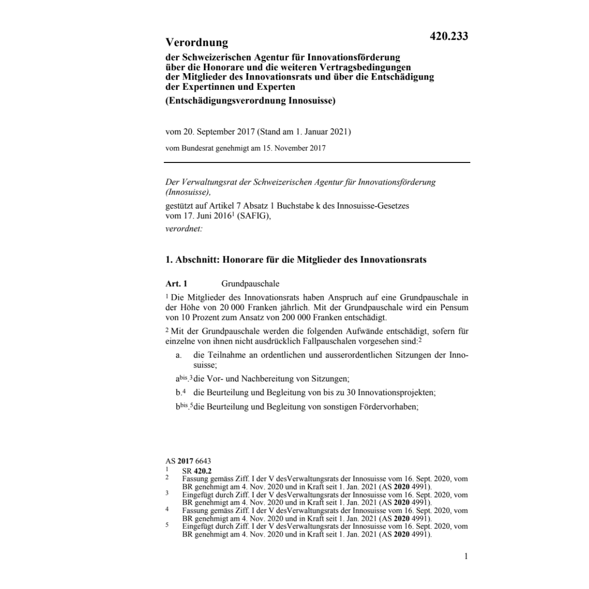 V Entschädigungsverordnung Innosuisse