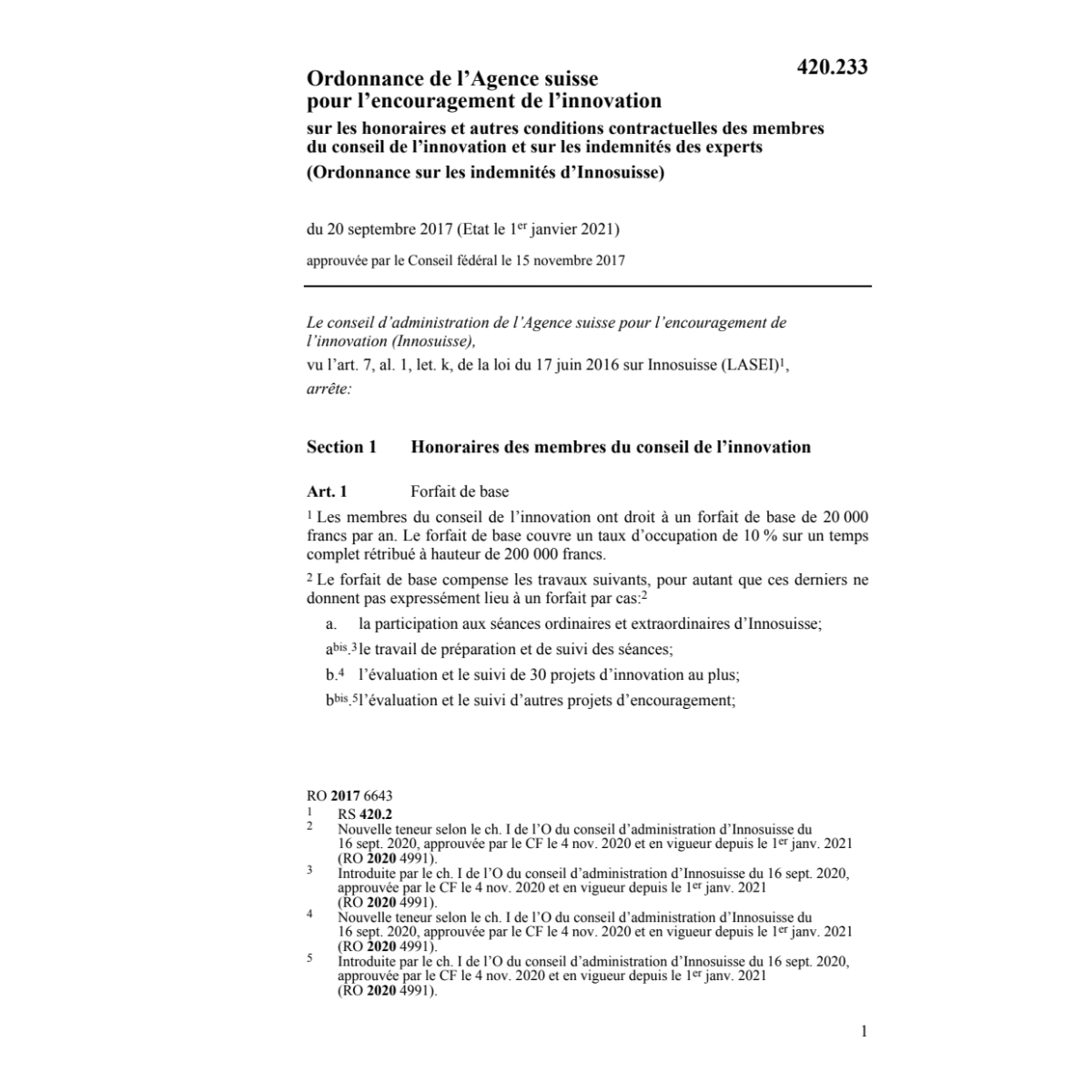 O Ordonnance indemnités d'Innosuisse