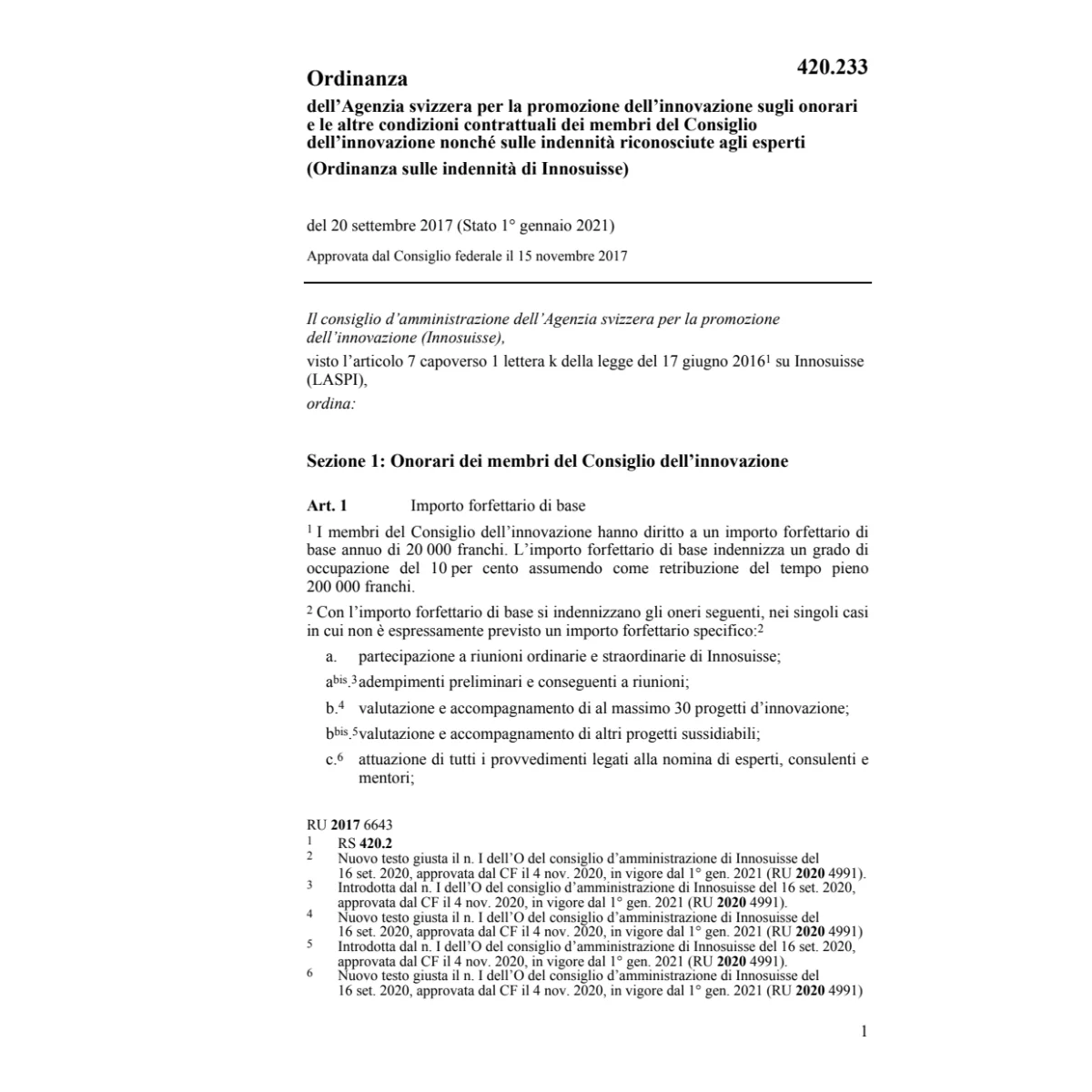 O Ordinanza indennità di Innosuisse
