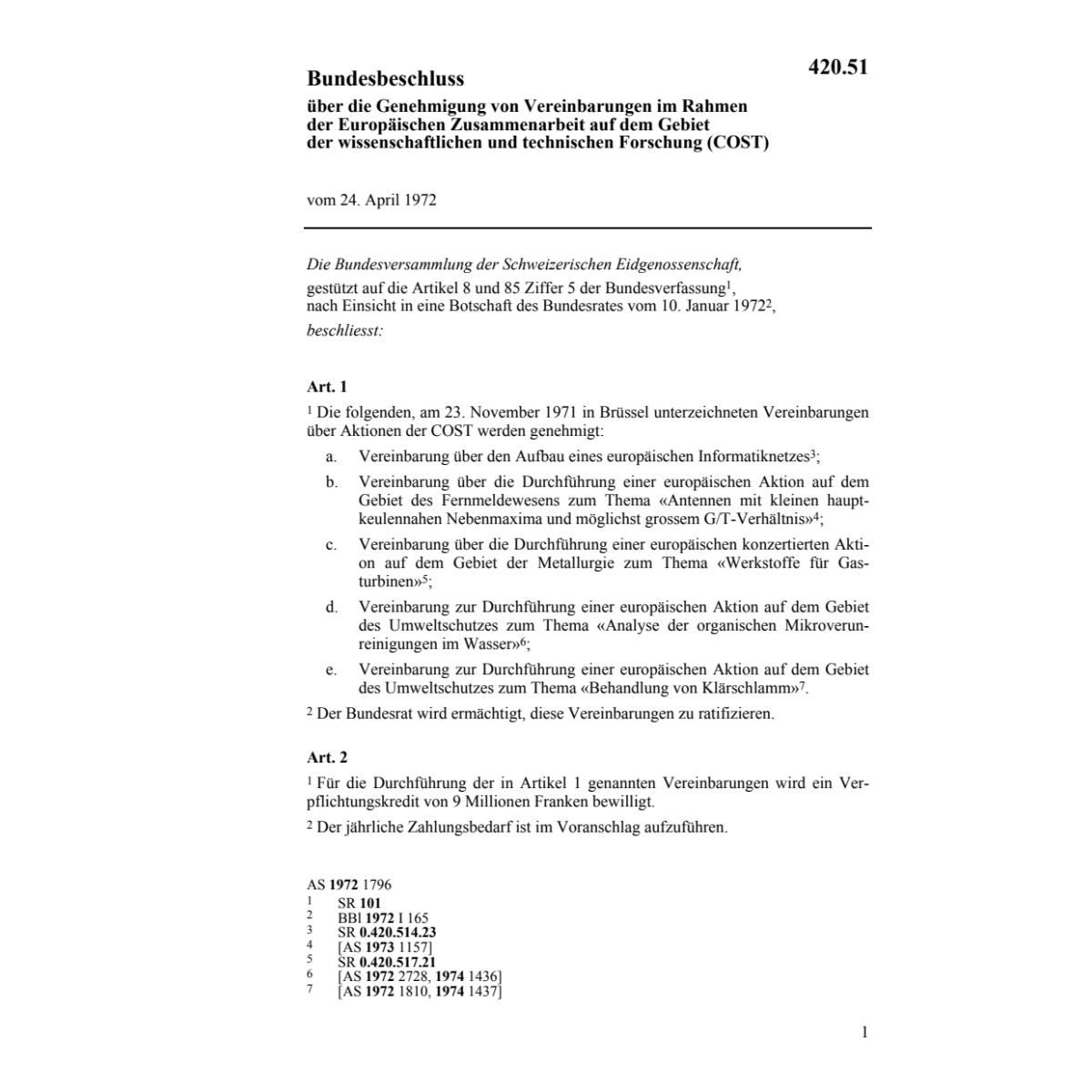 BB Zusammenarbeit techn. Forschung COST