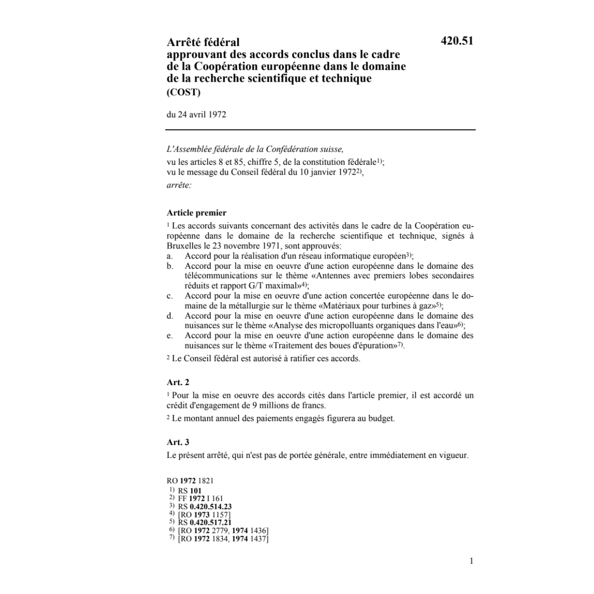 AF Coopération domaine recherche, COST