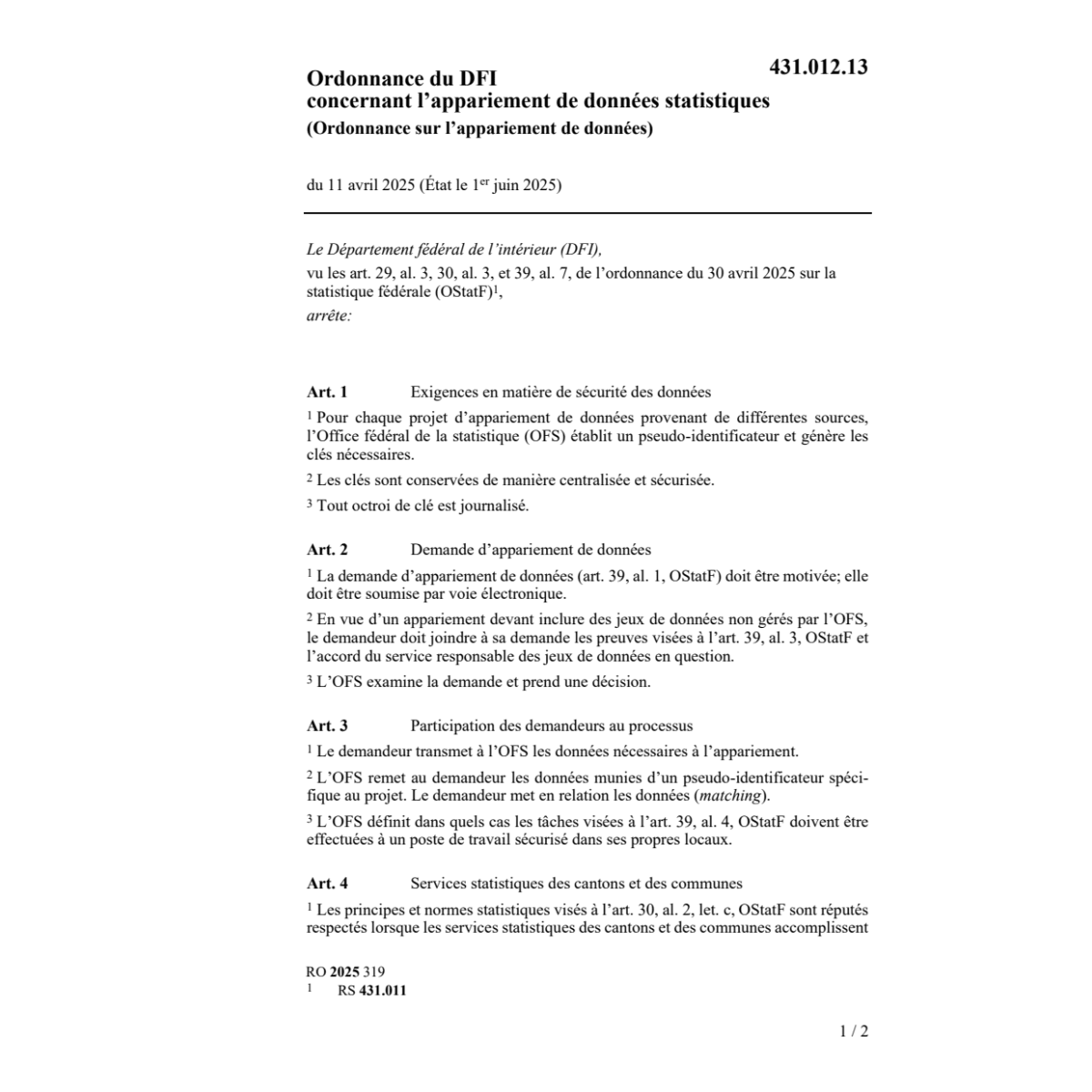 O sur l'appariement de données