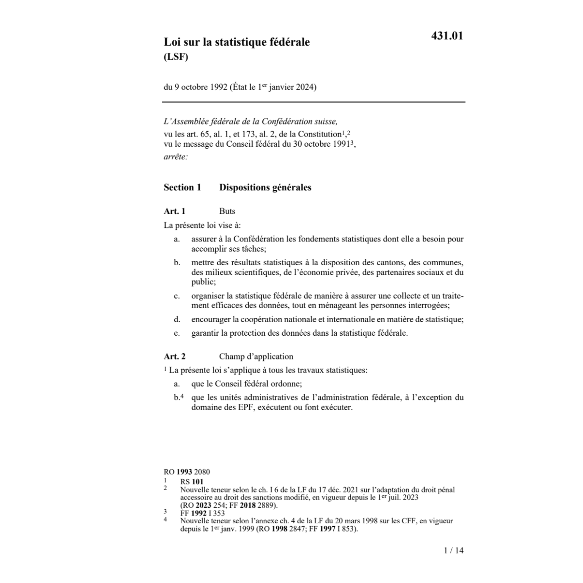 Loi sur la statistique fédérale, LSF
